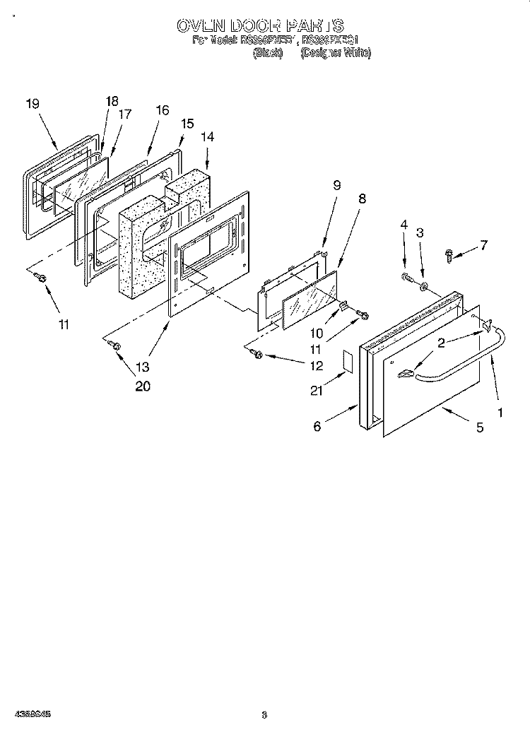 OVEN DOOR Diagram and Parts List for RS386PXEB1  Whirlpool Range