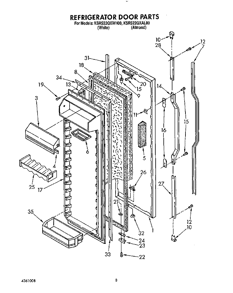 REFRIGERATOR DOOR Diagram and Parts List for KSRS22QXWH00  KitchenAid Refrigerator