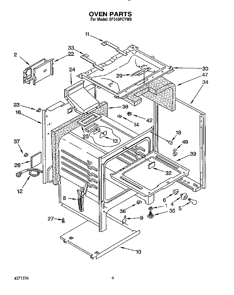 OVEN Diagram and Parts List for SF310PEYN0  Whirlpool Range