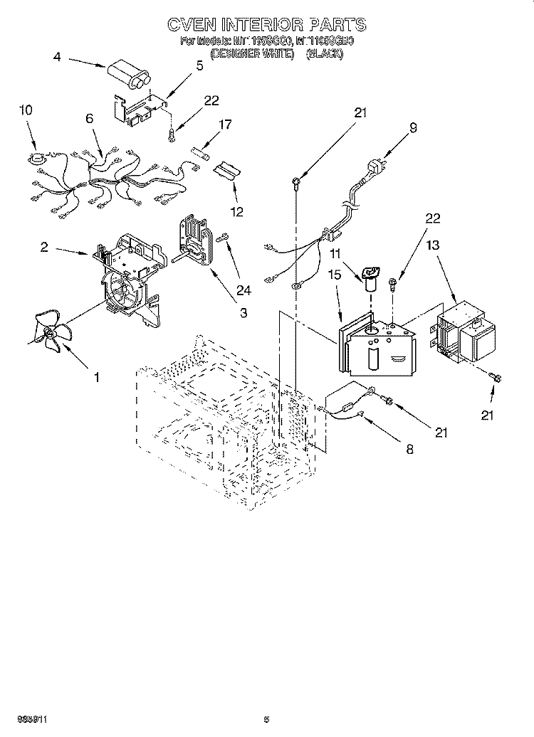 OVEN INTERIOR, LITERATURE Diagram and Parts List for MT1195SGB0  Whirlpool Microwave