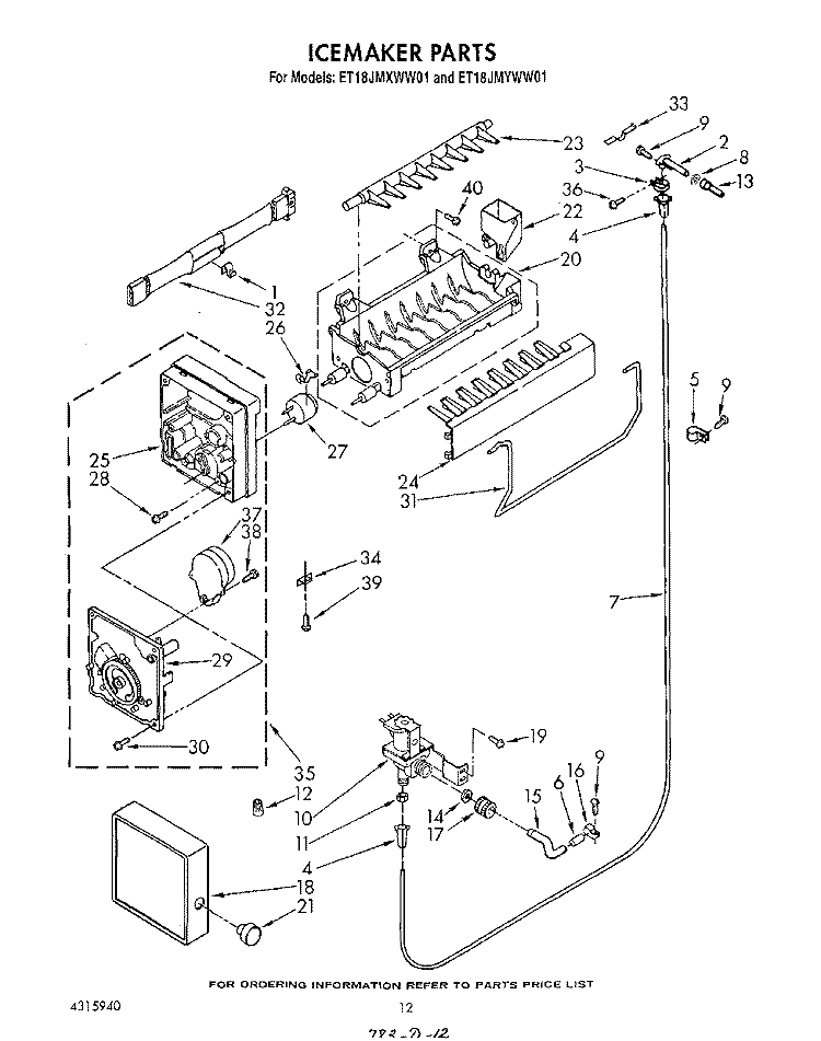 ICEMAKER , LIT/OPTIONAL Diagram and Parts List for ET18JMXWM01  Whirlpool Refrigerator