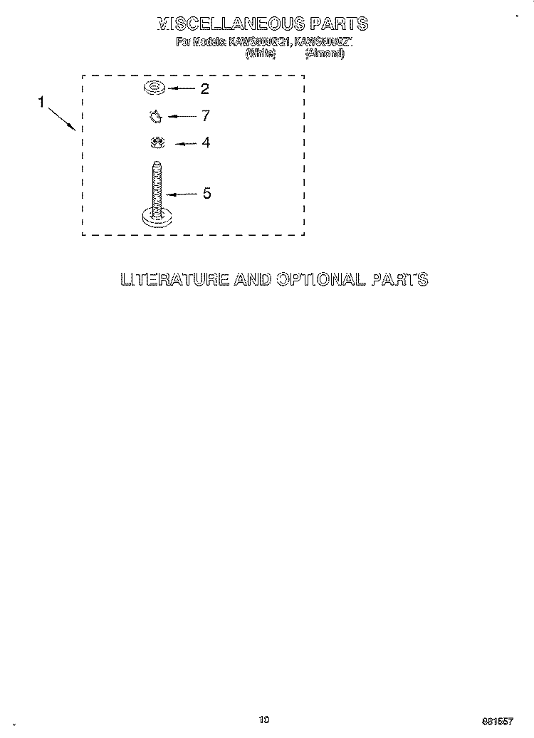 MISCELLANEOUS, LIT/OPTIONAL Diagram and Parts List for KAWS800GQ1  KitchenAid Washer