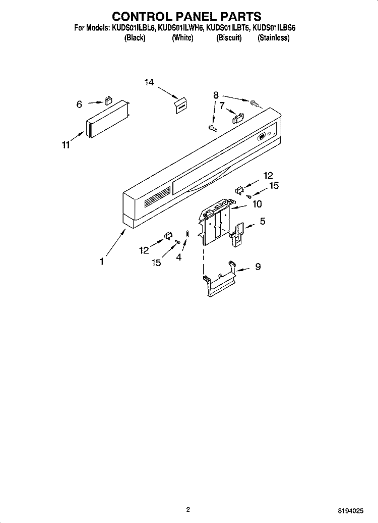 CONTROL PANEL PARTS Diagram and Parts List for KUDS01ILWH6  KitchenAid Dishwasher