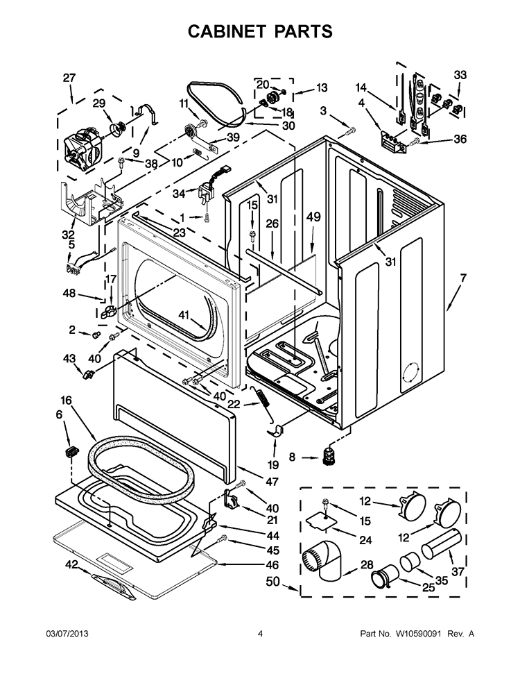 CABINET PARTS Diagram and Parts List for WED5610XW1  Whirlpool Dryer