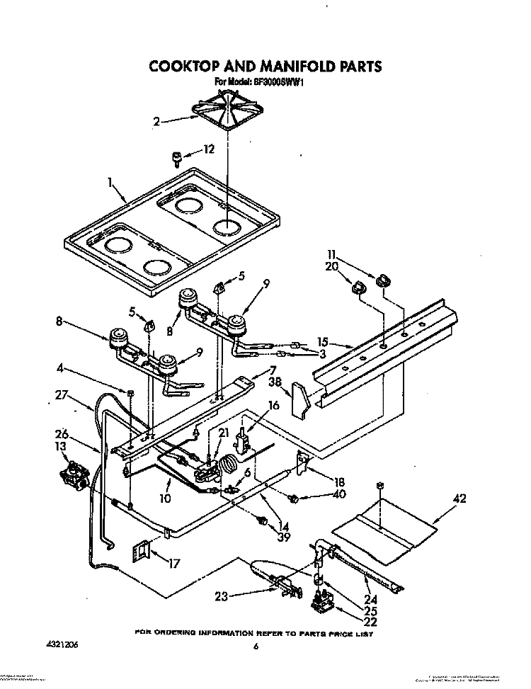 COOKTOP AND MANIFOLD, LIT/OPTIONAL Diagram and Parts List for SF3000SWW1  Whirlpool Range