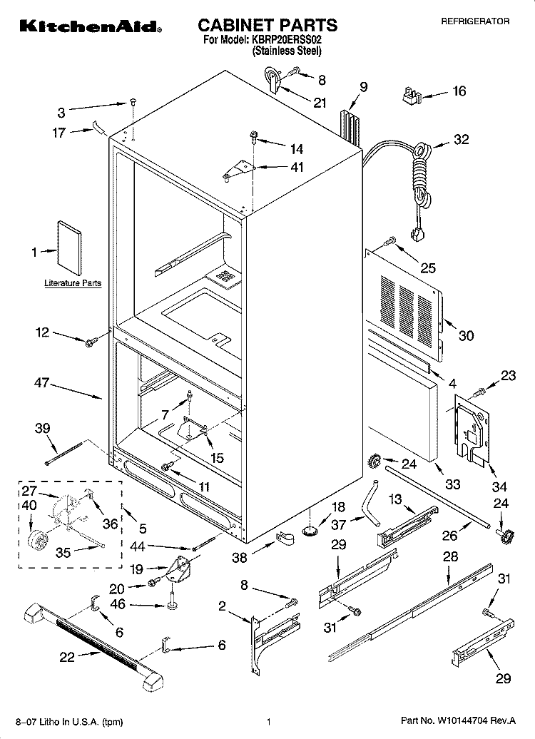 CABINET PARTS Diagram and Parts List for KBRP20ERSS02  KitchenAid Refrigerator
