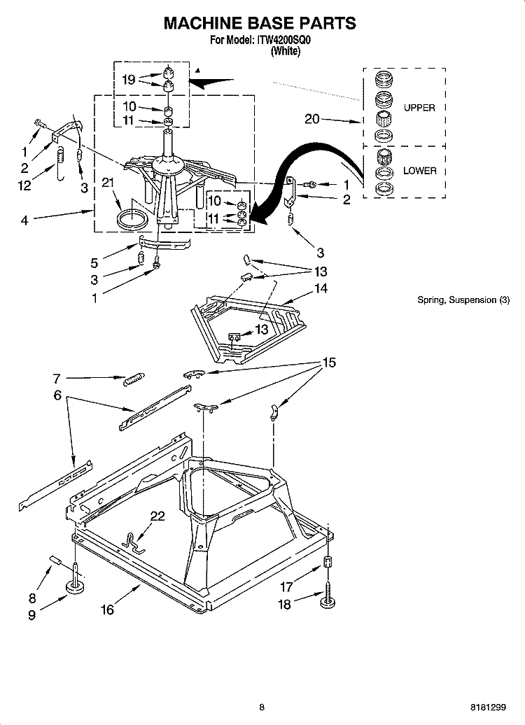 MACHINE BASE PARTS Diagram and Parts List for ITW4200SQ0  Inglis Washer