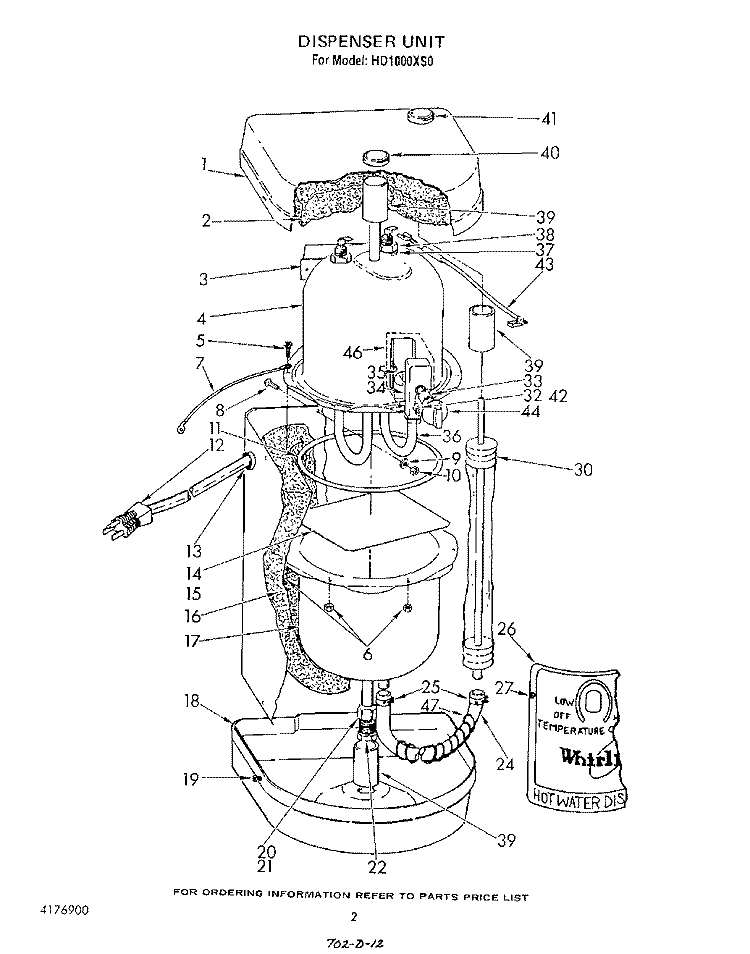 DISPENSER Diagram and Parts List for HD1000XS0  Whirlpool Miscellaneous