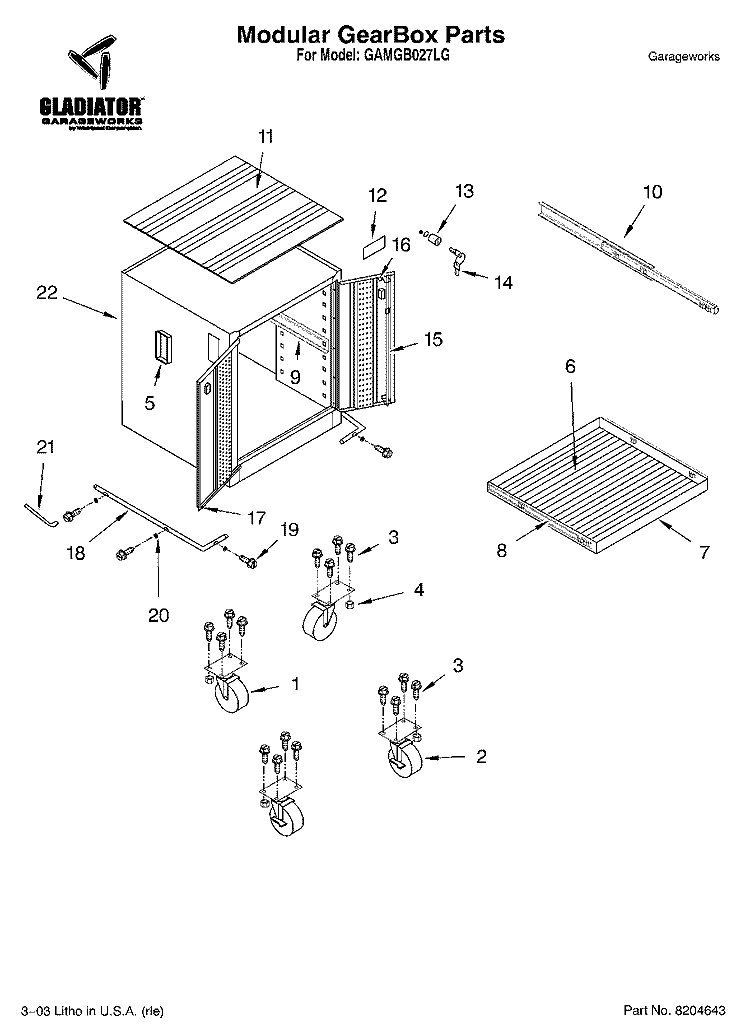 Modular GearBox Parts - OPTIONAL PARTS (NOT INCLUD Diagram and Parts List for GAMGB027LG  Whirlpool Cabinet