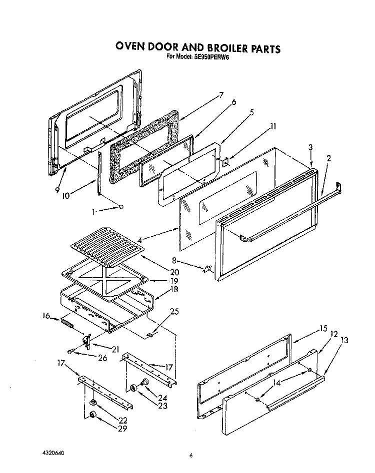OVEN DOOR AND BROILER Diagram and Parts List for SE950PERW6  Whirlpool Range