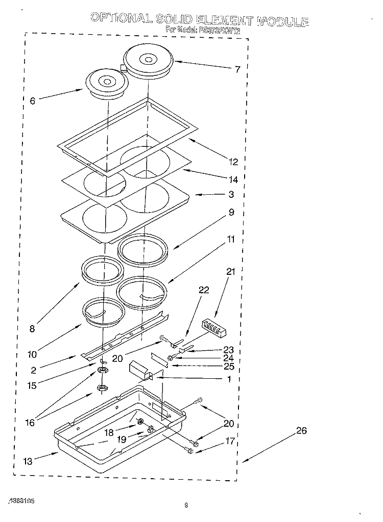 OPTIONAL SOLID ELEMENT MODULE Diagram and Parts List for RS373PXWT2  Whirlpool Range