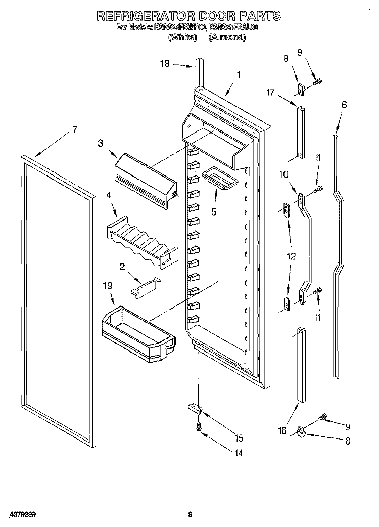 REFRIGERATOR DOOR Diagram and Parts List for KSRS25FBAL00  KitchenAid Refrigerator