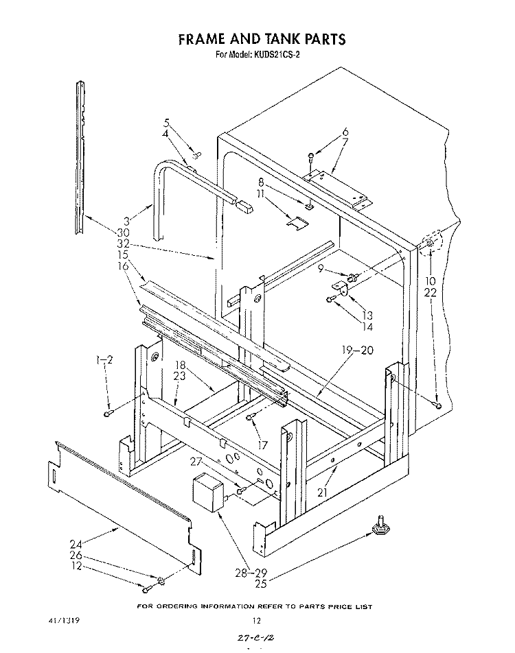 FRAME AND TANK Diagram and Parts List for KUDS21CS2  KitchenAid Dishwasher