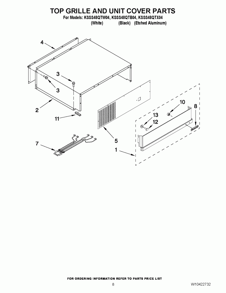 TOP GRILLE AND UNIT COVER PARTS Diagram and Parts List for KSSS48QTB04  KitchenAid Refrigerator