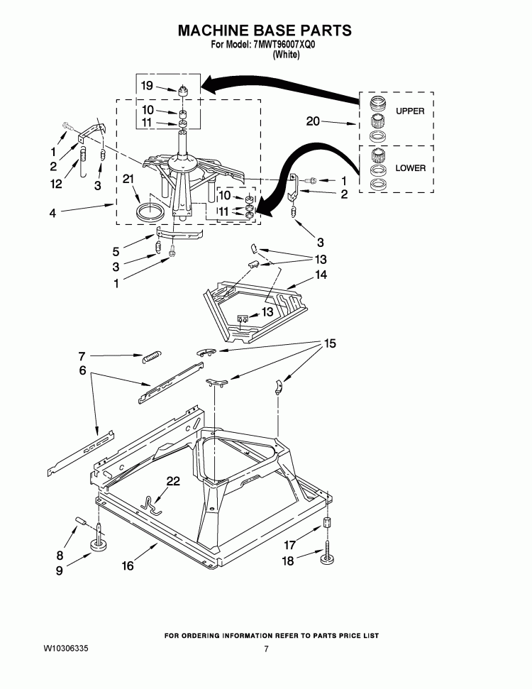 MACHINE BASE PARTS Diagram and Parts List for 7MWT96007XQ0  Whirlpool Washer