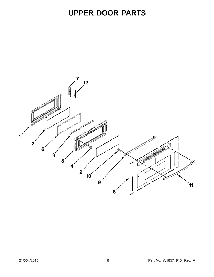 UPPER DOOR PARTS Diagram and Parts List for YGGE390LXS03  Whirlpool Range