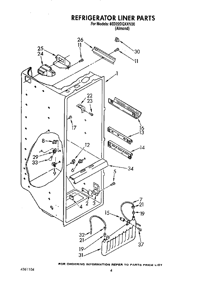 REFRIGERATOR LINER Diagram and Parts List for 8ED22DQXXN00  Whirlpool Refrigerator