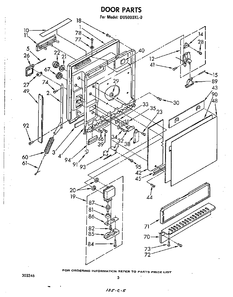 DOOR Diagram and Parts List for DU5000XL0  Whirlpool Dishwasher