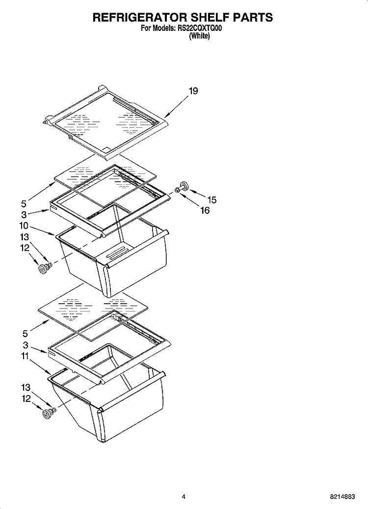 REFRIGERATOR SHELF PARTS Diagram and Parts List for RS22CQXTQ00  Roper Refrigerator