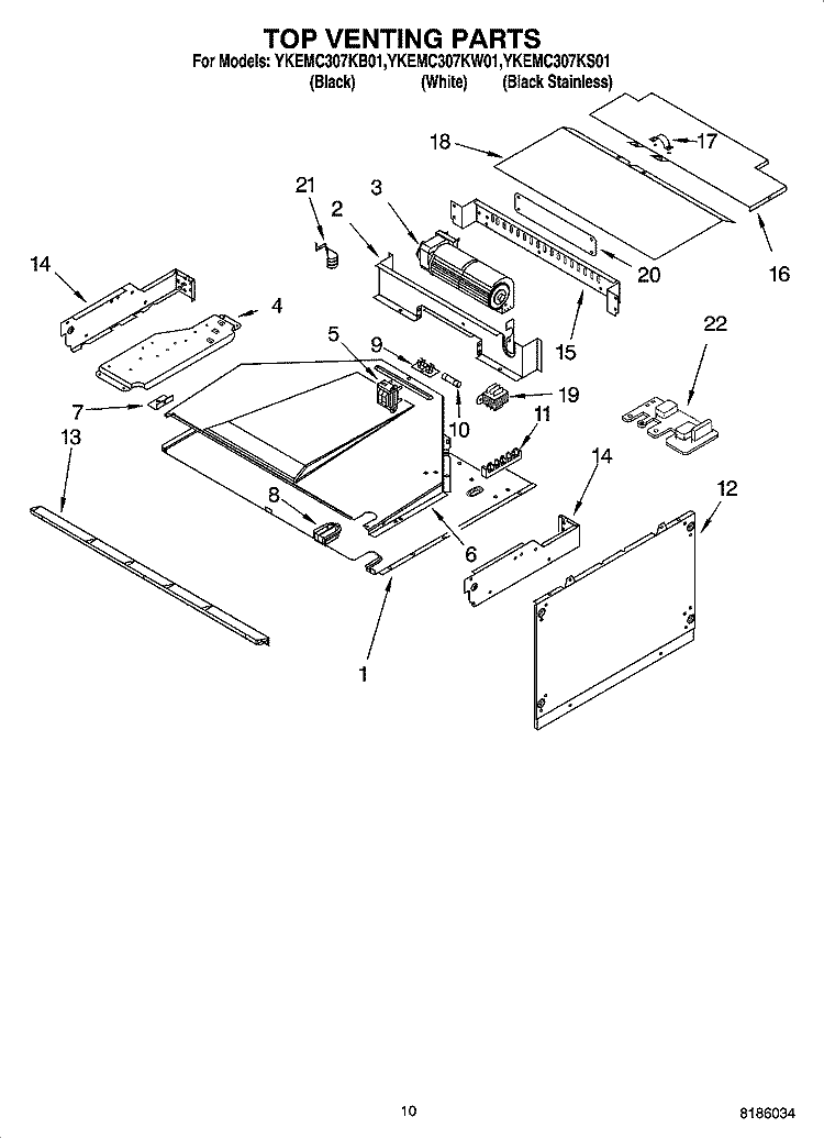 TOP VENTING PARTS Diagram and Parts List for YKEMC307KW01  KitchenAid Microwave Oven Combo