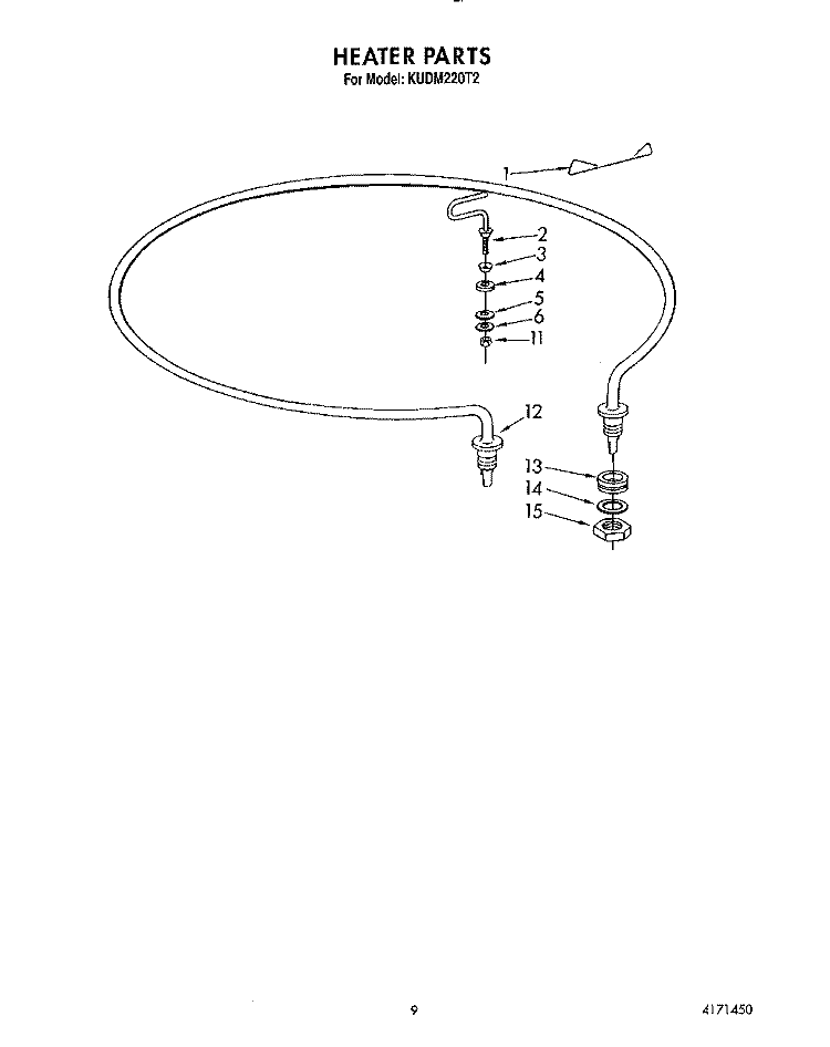 HEATER Diagram and Parts List for KUDM220T2  KitchenAid Dishwasher
