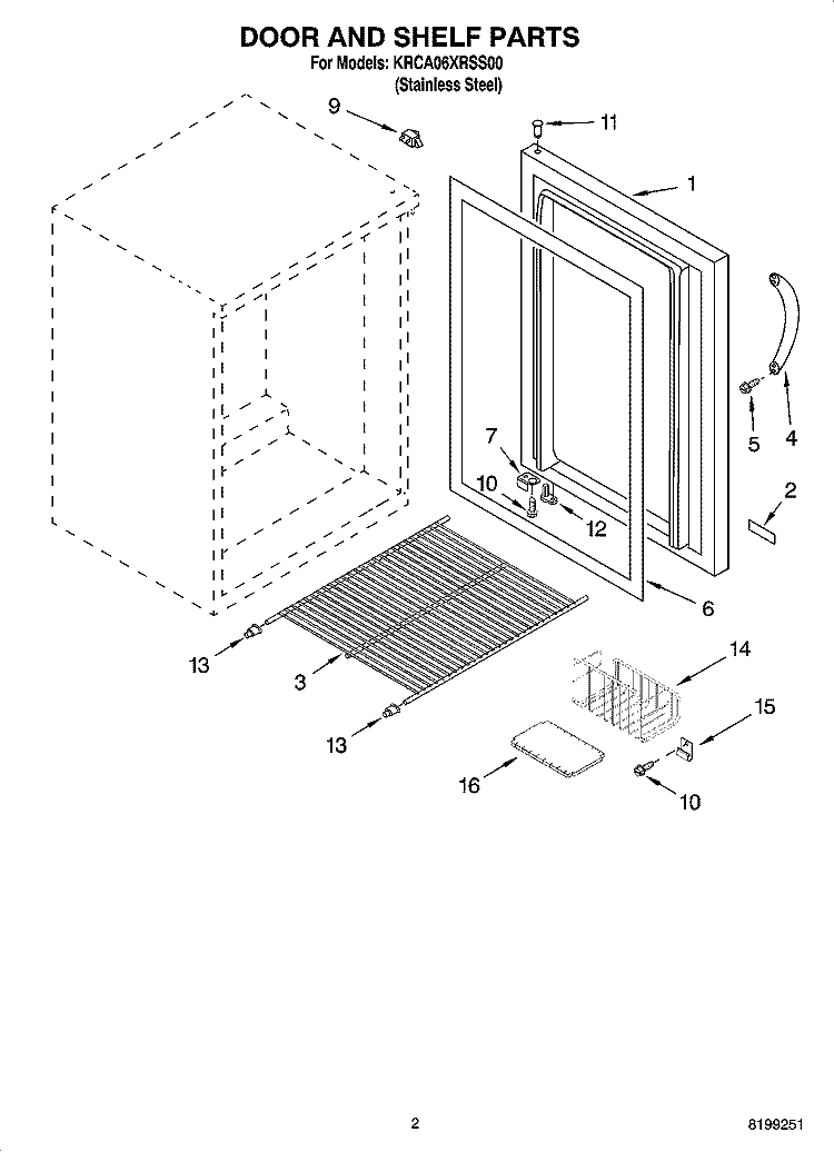 DOOR AND SHELF PARTS Diagram and Parts List for KRCA06XRSS00  KitchenAid Refrigerator