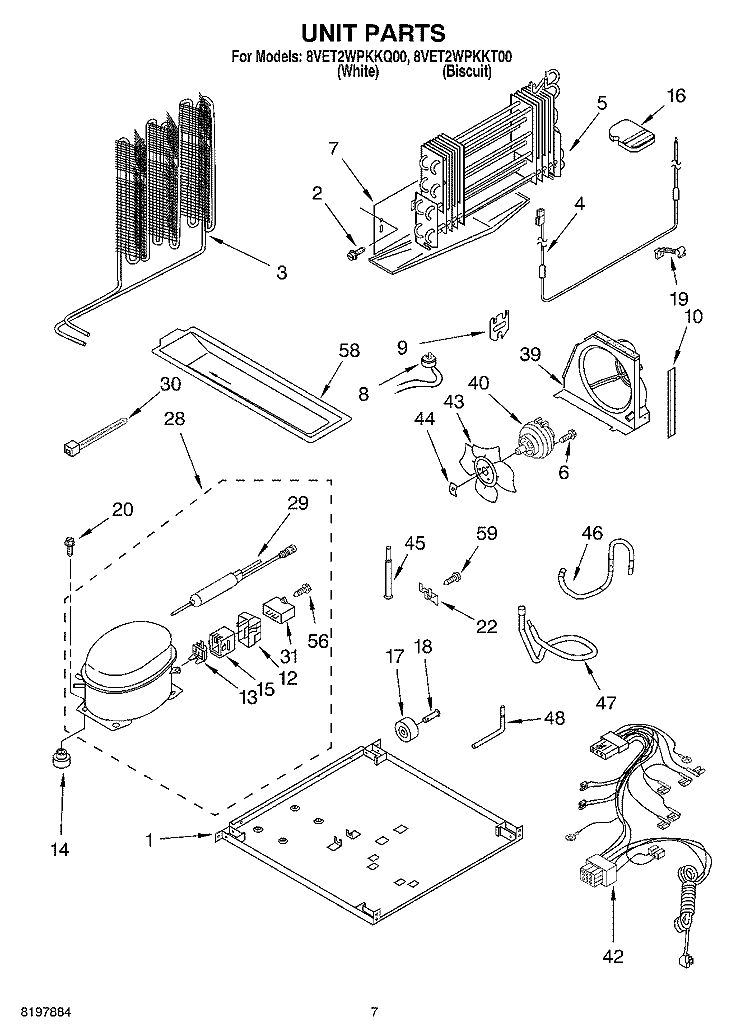 UNIT Diagram and Parts List for 8VET2WPKKT00  Whirlpool Refrigerator
