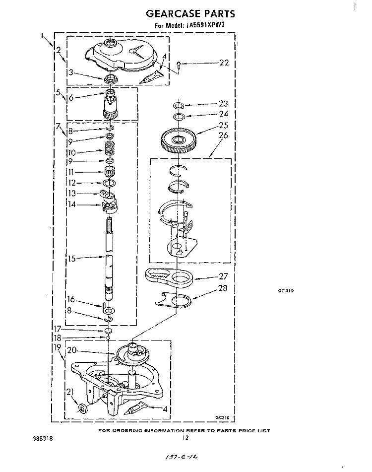GEARCASE Diagram and Parts List for LA5591XPW3  Whirlpool Washer