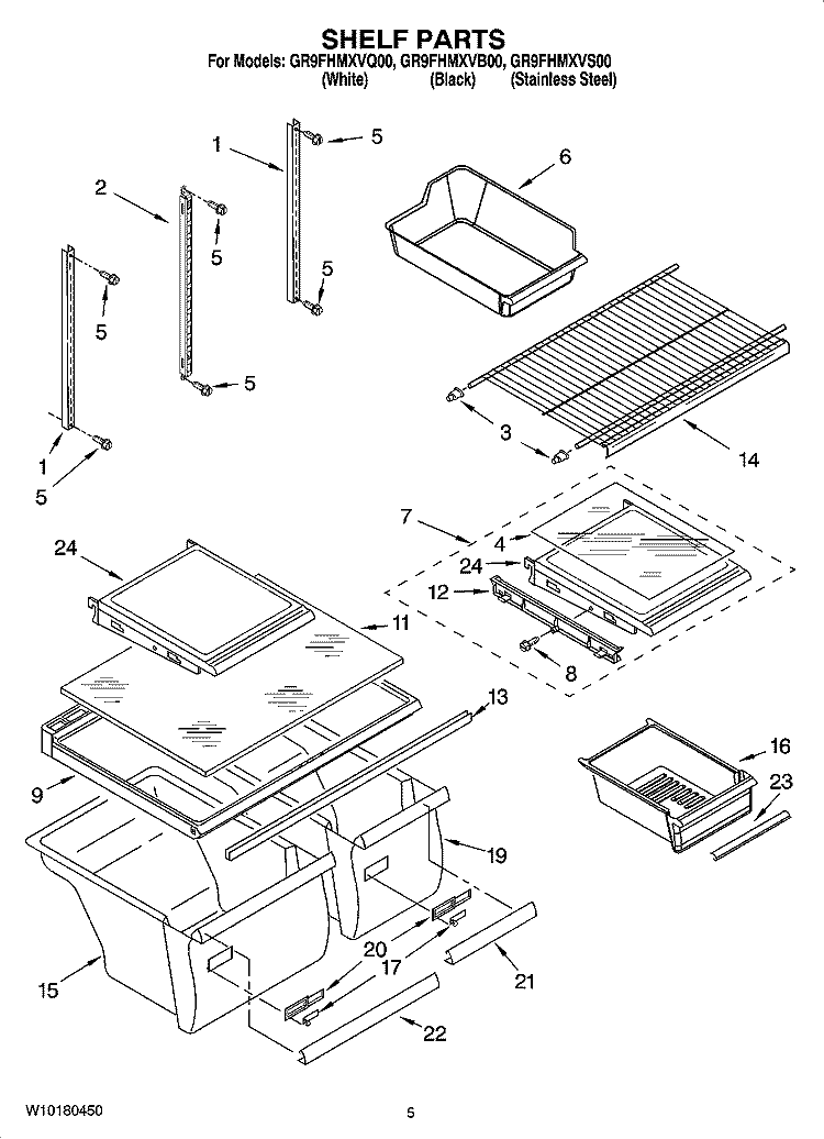 SHELF PARTS Diagram and Parts List for GR9FHMXVB00  Whirlpool Refrigerator