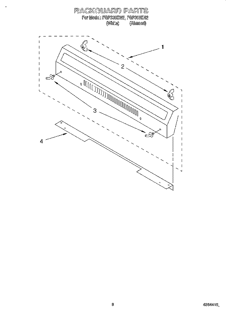 BACKGUARD Diagram and Parts List for FGP300EN2  Roper Range
