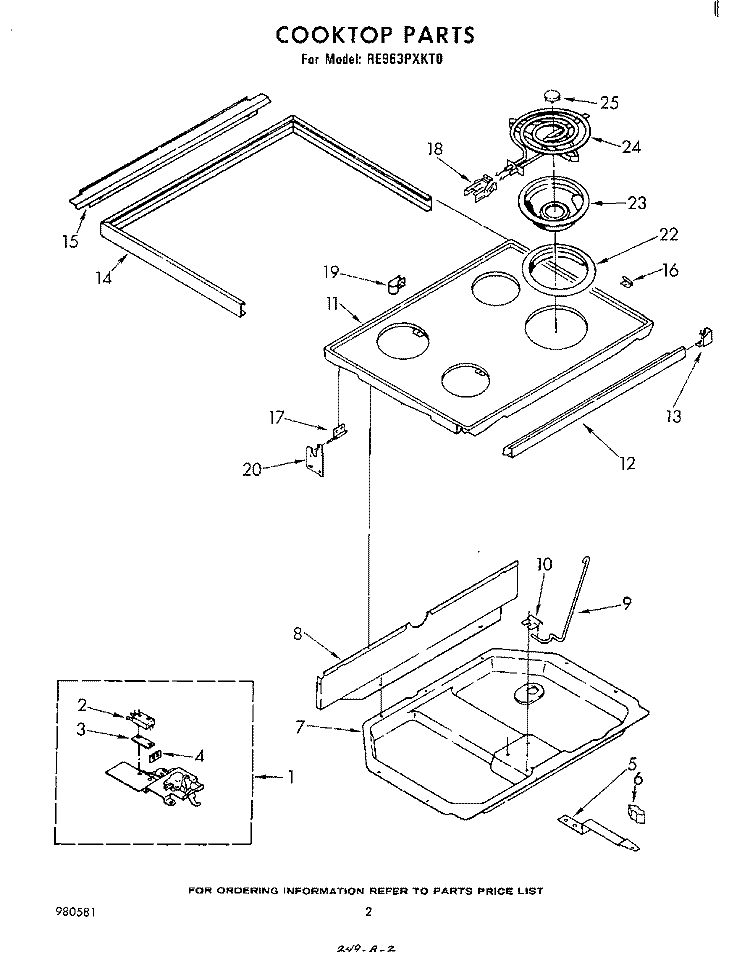 COOKTOP Diagram and Parts List for RE963PXKT0  Whirlpool Range