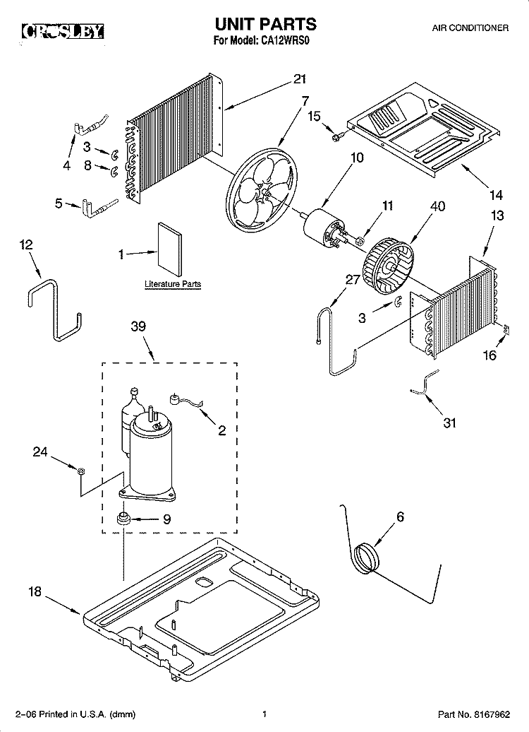 UNIT PARTS Diagram and Parts List for CA12WRS0  Crosley Air Conditioner