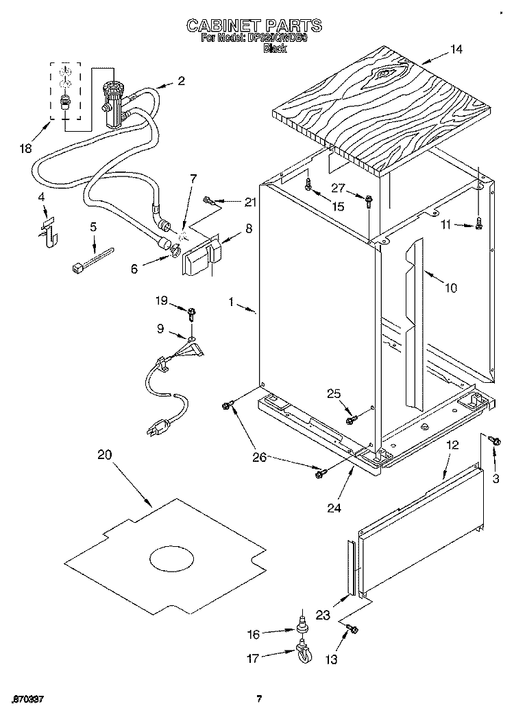 CABINET Diagram and Parts List for DP920QWDB0  Whirlpool Dishwasher