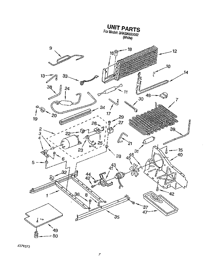 UNIT Diagram and Parts List for 3HKGN500002  Whirlpool Refrigerator