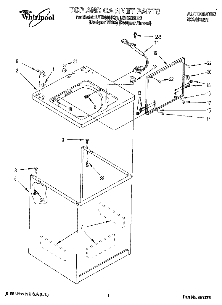 TOP AND CABINET, LIT/OPTIONAL Diagram and Parts List for LST9355DZ0  Whirlpool Washer