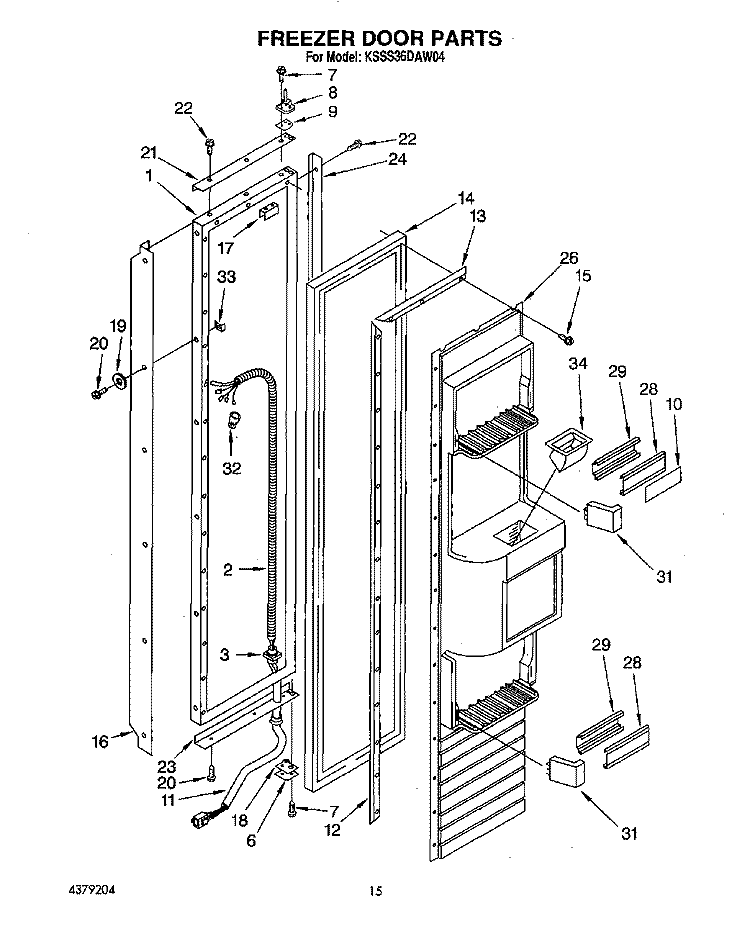 FREEZER DOOR Diagram and Parts List for KSSS36DAW04  KitchenAid Refrigerator