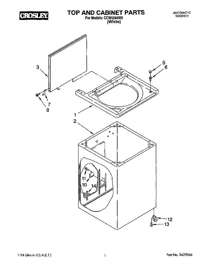 TOP AND CABINET, LIT/OPTIONAL Diagram and Parts List for CCW5244W0  Whirlpool Washer