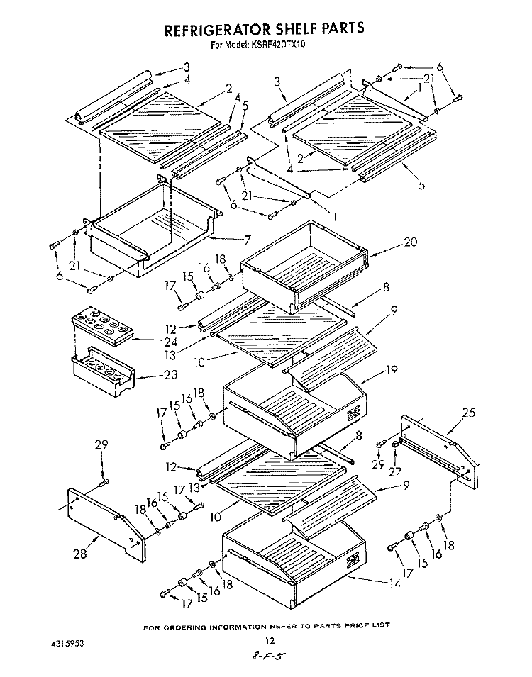 REFRIGERATOR SHELF Diagram and Parts List for KSRF42DTX10  KitchenAid Refrigerator