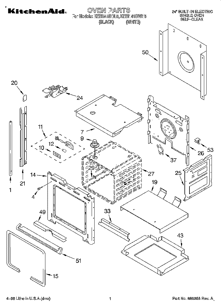 OVEN Diagram and Parts List for KEBI141DBL6  KitchenAid Wall Oven