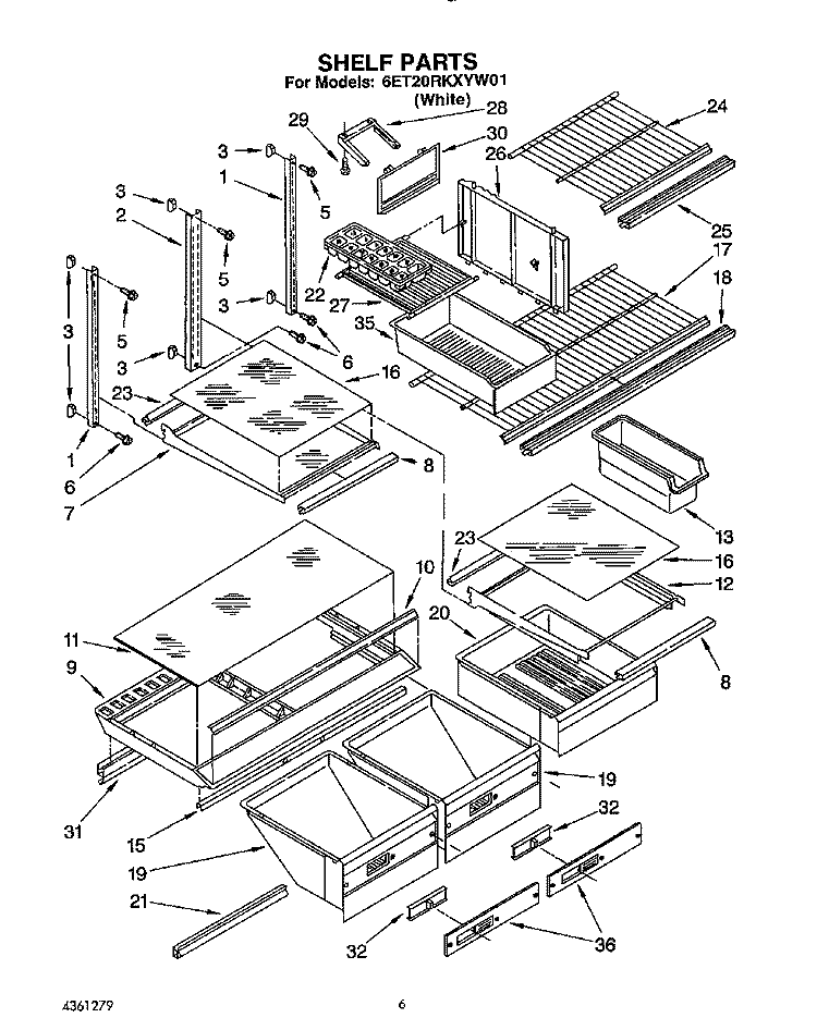 SHELF, LIT/OPTIONAL Diagram and Parts List for 6ET20RKXYW01  Whirlpool Refrigerator