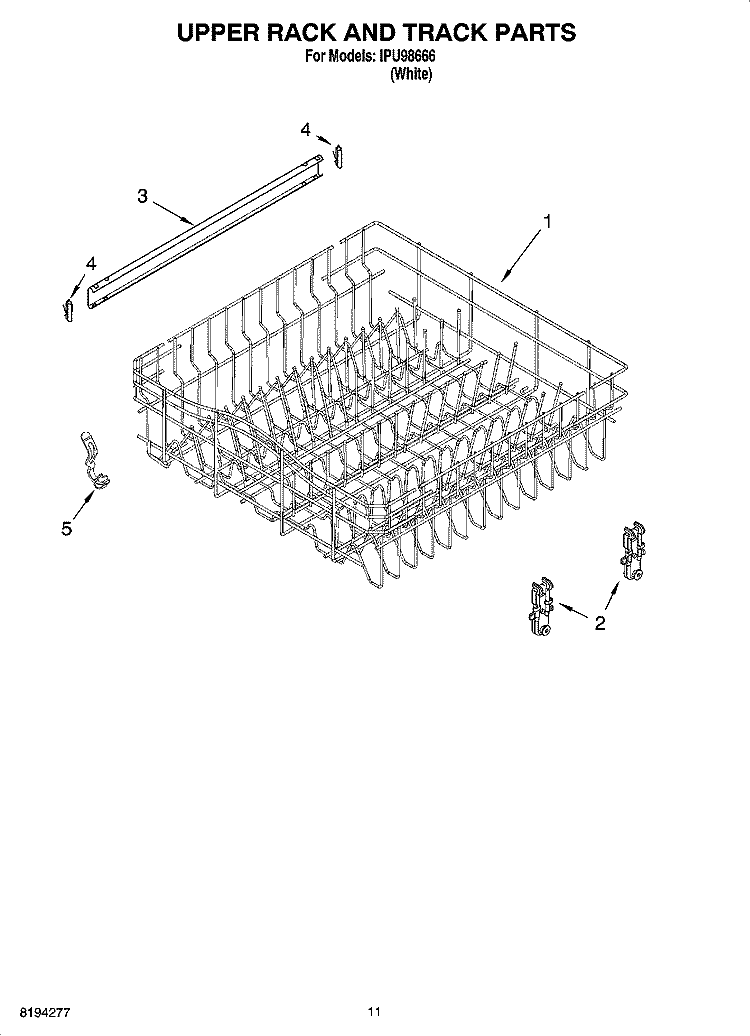 UPPER RACK AND TRACK PARTS Diagram and Parts List for IPU98666  Inglis Dishwasher