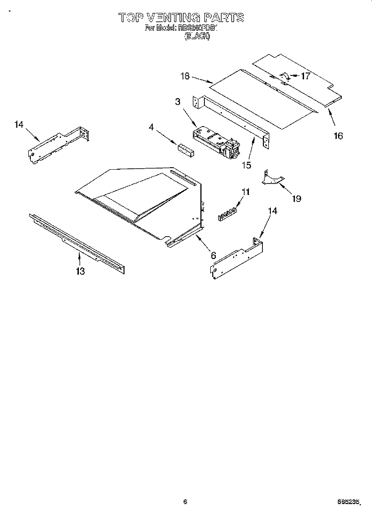 TOP VENTING, OPTIONAL Diagram and Parts List for RBS240PDB1  Whirlpool Wall Oven