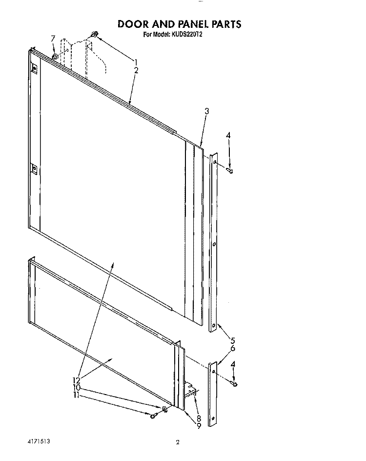DOOR AND PANEL Diagram and Parts List for KUDS220T2  KitchenAid Dishwasher