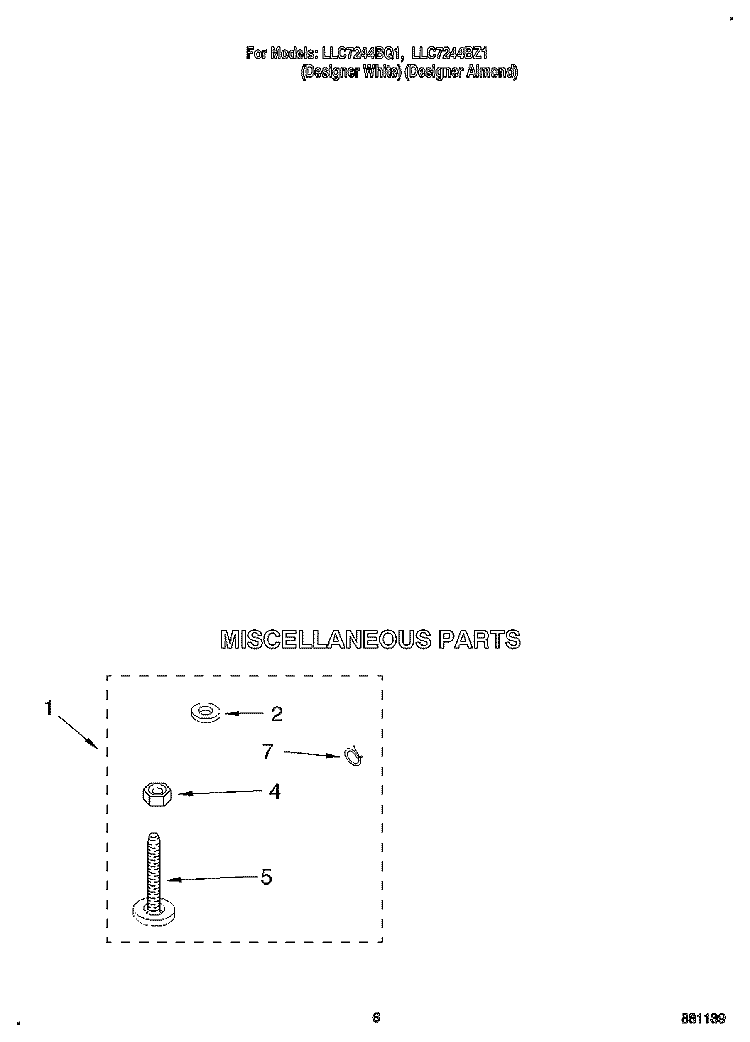MISCELLANEOUS Diagram and Parts List for LLC7244BQ1  Whirlpool Washer