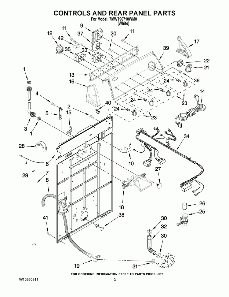 CONTROLS AND REAR PANEL PARTS Diagram and Parts List for 7MWT96710WM0  Whirlpool Washer