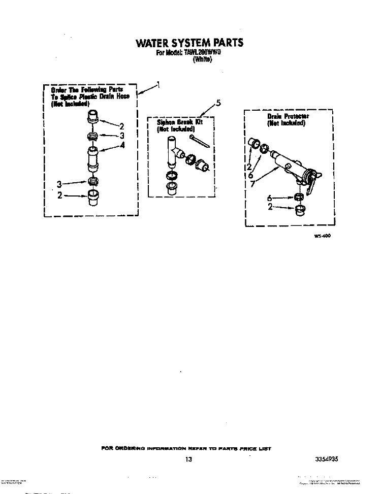 WATER SYSTEM Diagram and Parts List for TAWL200WW0  Estate Washer
