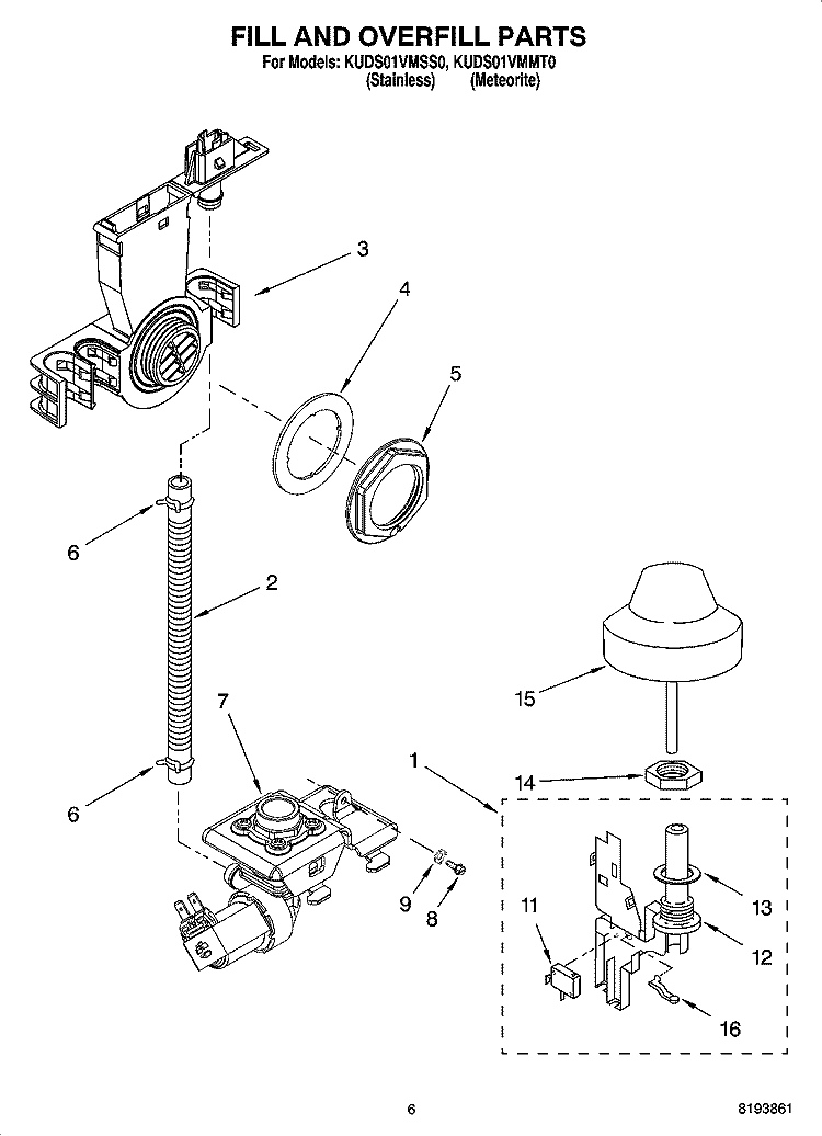 FILL AND OVERFILL PARTS Diagram and Parts List for KUDS01VMSS0  KitchenAid Dishwasher