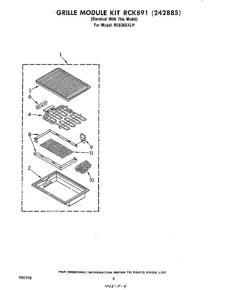 GRILL KIT RCK891 Diagram and Parts List for RC8300XLH  Whirlpool Cooktop