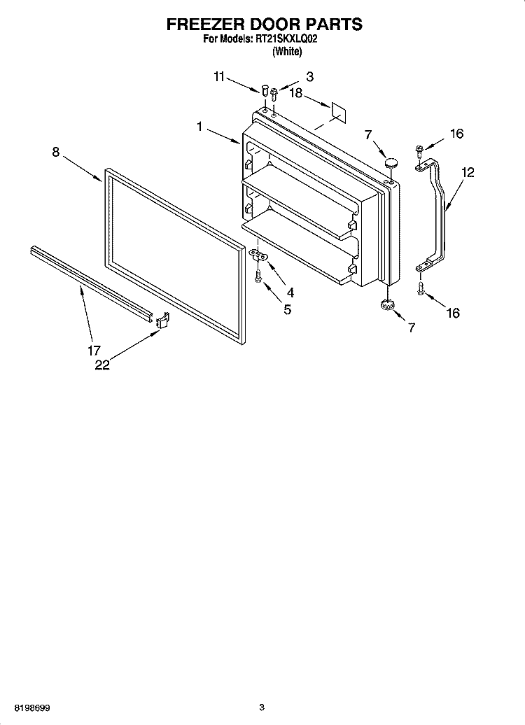FREEZER DOOR PARTS Diagram and Parts List for RT21SKXLQ02  Roper Refrigerator