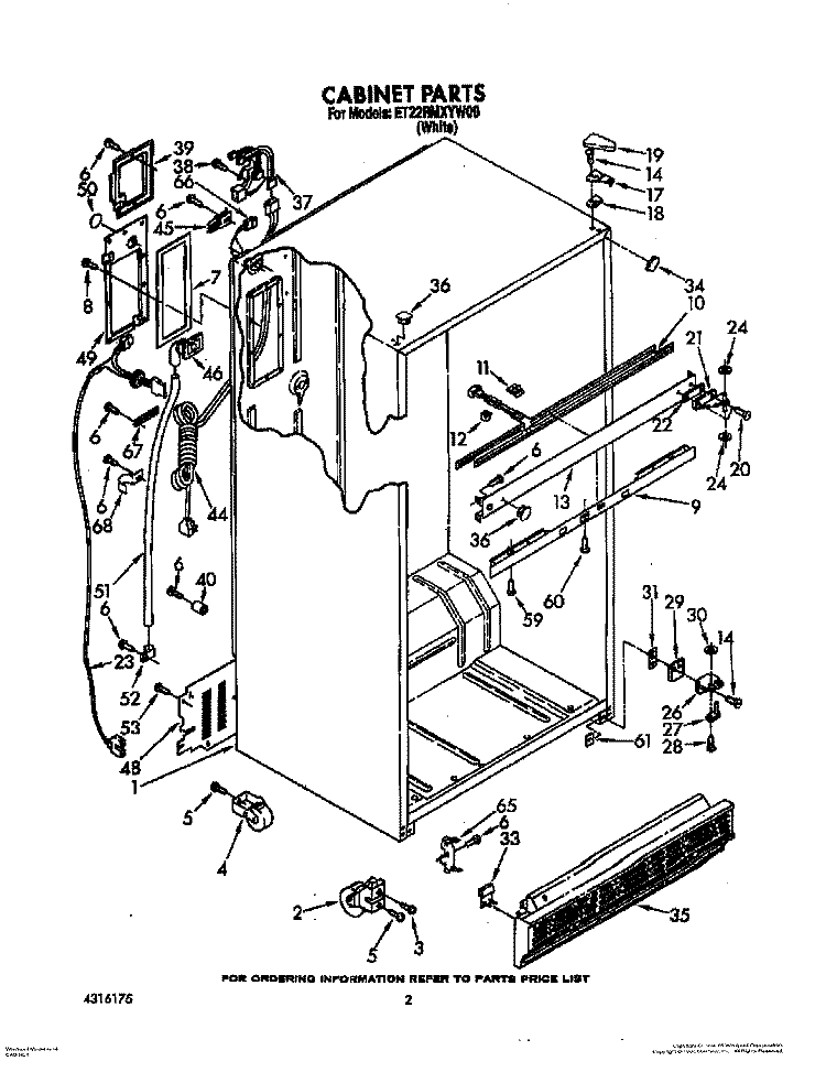 CABINET Diagram and Parts List for ET22RMXYW00  Whirlpool Refrigerator